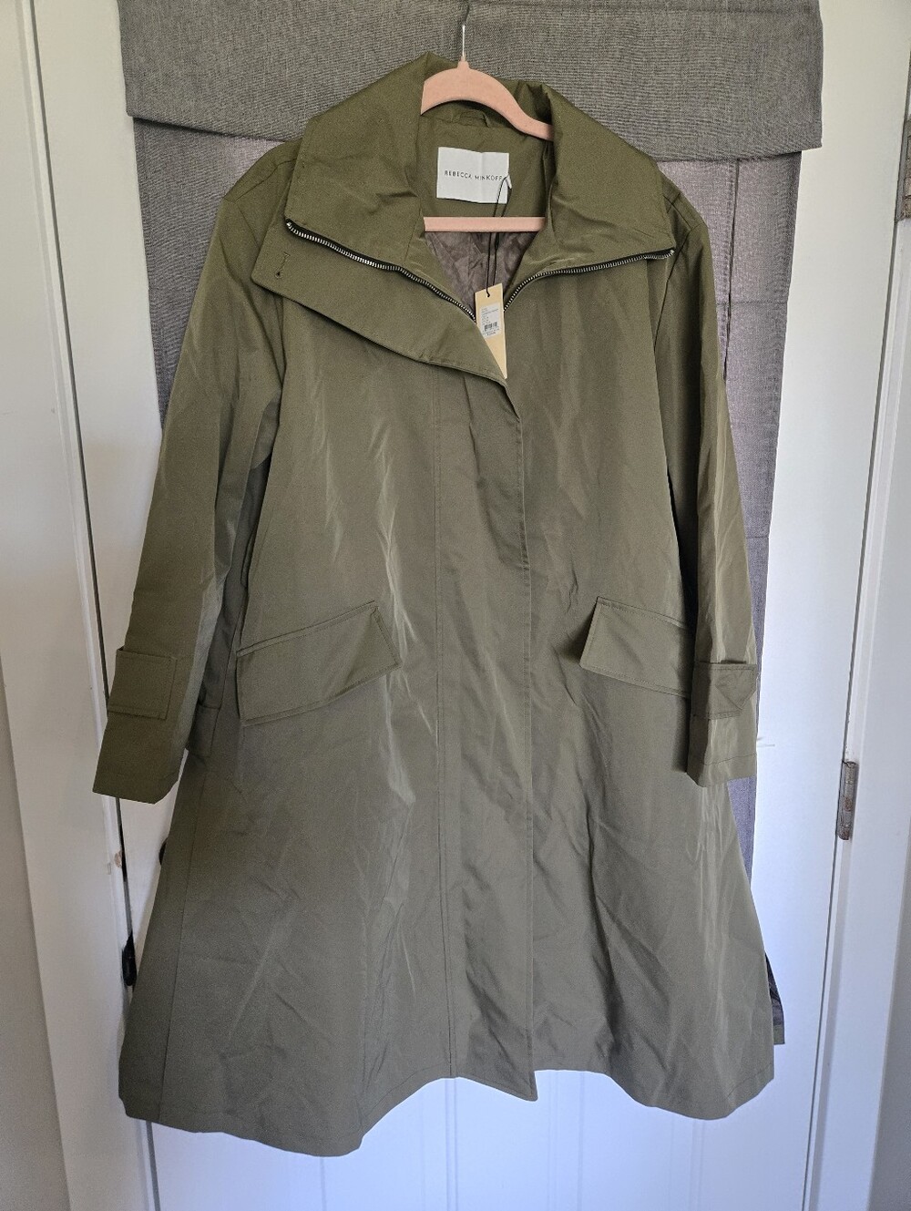 Rebecca Minkoff Olive Green Women's Oversized Trench Coat No Belt, Large